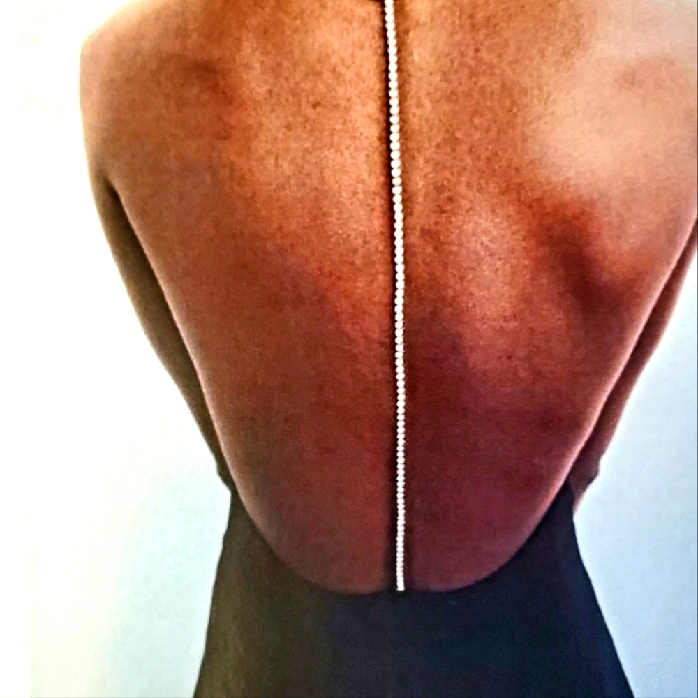 Rhinestone strsp knit dress.